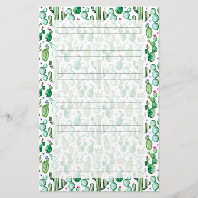 Mönster för vattenfärgkaktusväxter brevpapper (Framsida)