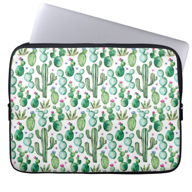 Mönster för vattenfärgkaktusväxter laptop sleeve (Framsidan)