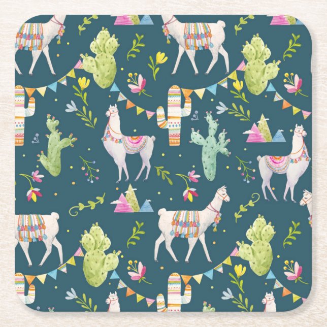 Mönster för vattenfärgLlamaflagga Underlägg Papper Kvadrat (Framsidan)