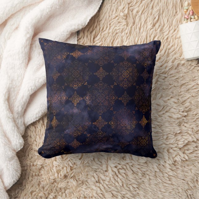 Mönster för vattenfärgskoppling Patina Damask Kudde (Filt)