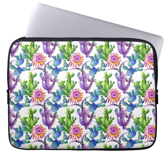 Mönster för vattenfärgvildblommakaktus laptop sleeve (Framsidan)