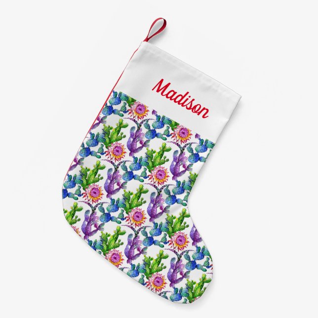Mönster för vattenfärgvildblommakaktus liten julstrumpa (Framsidan (Hängande))