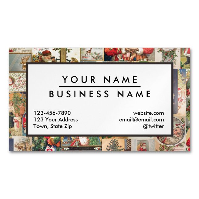 Mönster för vintagejulkorthelgdag visitkortmagnet (Framsida)