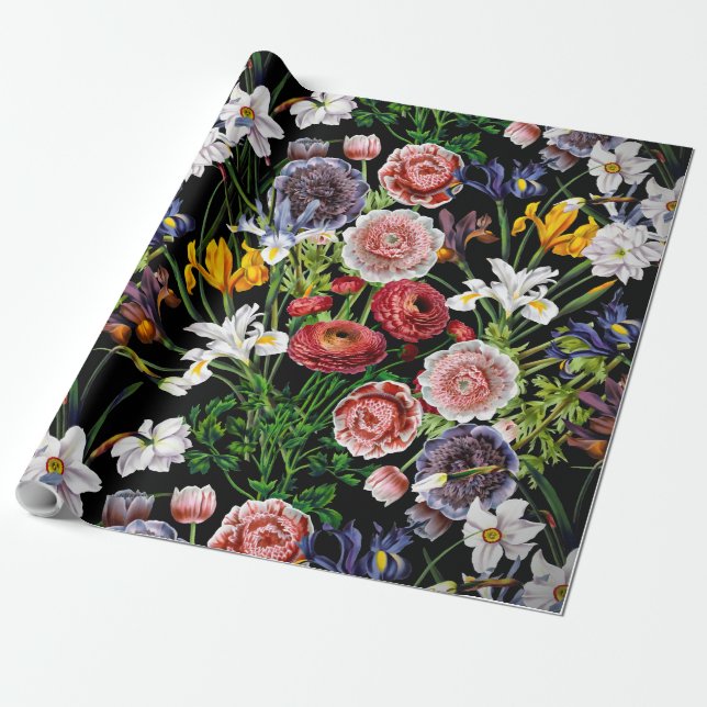 Mönster för vintagevårblomma presentpapper (Utrullad)