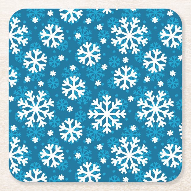Mönster för vinterblåttSnowflake Underlägg Papper Kvadrat (Framsidan)