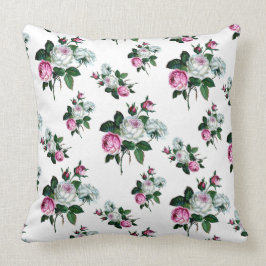 Mönster för vit ros för vintageshabby chic rosa kudde