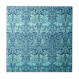 Mönster för William Morris broderkanin i blått Kakelplatta