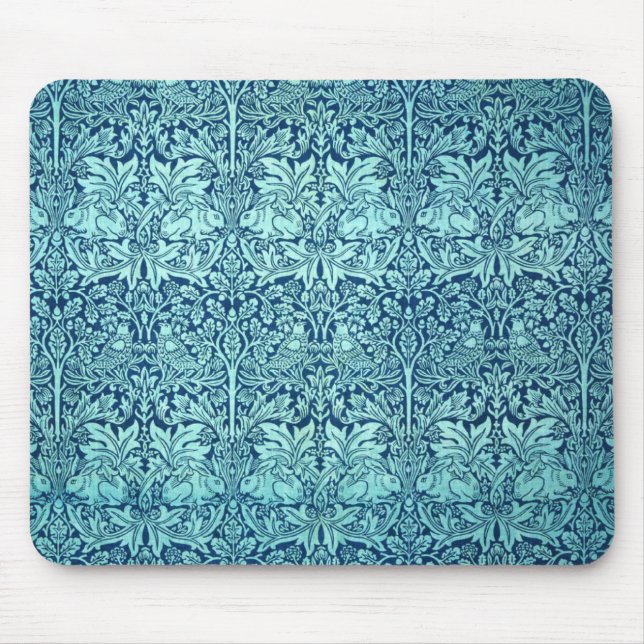 Mönster för William Morris broderkanin i blått Musmatta (Framsidan)