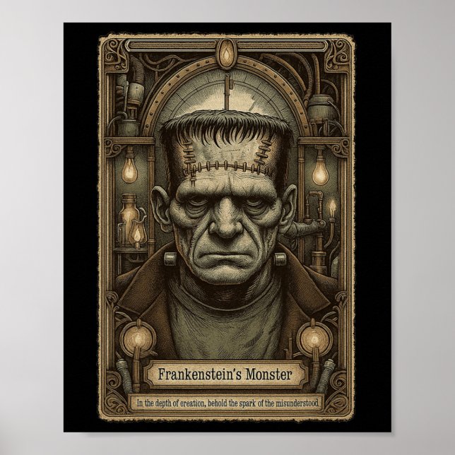 Monster Frankensteins Vintage Halloween Tarot C Poster (Framsidan)