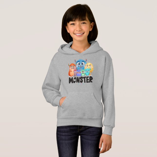 Monster Friends | Kids Pullover Hoodie T Shirt (Hel framsida)