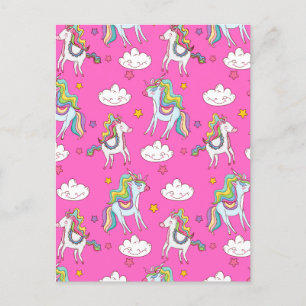 Mönster Funny Unicorn Cute Helg Vykort