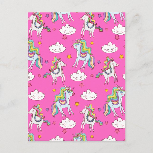 Mönster Funny Unicorn Cute Helg Vykort (Framsida)