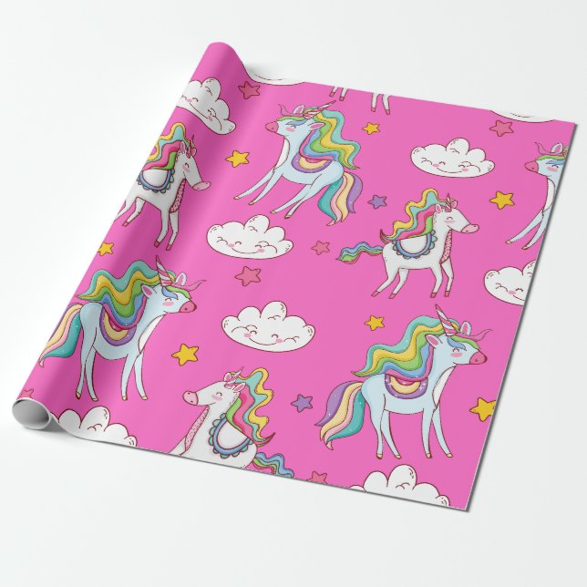 Mönster Funny Unicorn Cute Presentpapper (Utrullad)