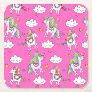 Mönster Funny Unicorn Cute Underlägg Papper Kvadrat