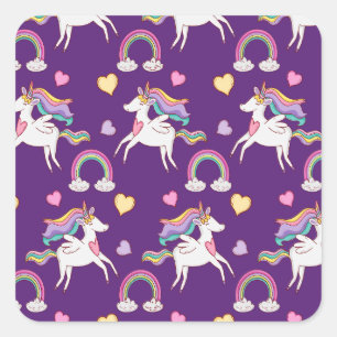 Mönster Funny Unicorn Magic Horse Cute Fyrkantigt Klistermärke