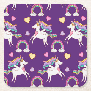 Mönster Funny Unicorn Magic Horse Cute Underlägg Papper Kvadrat