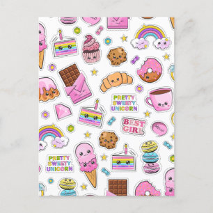 Mönster Funny Unicorn Magic Rainbow Cute Helg Vykort