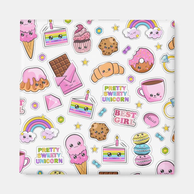 Mönster Funny Unicorn Magic Rainbow Cute Magnet (Framsidan)