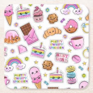 Mönster Funny Unicorn Magic Rainbow Cute Underlägg Papper Kvadrat