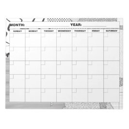 Mönster Galore Black and White Blank Calendar Anteckningsblock