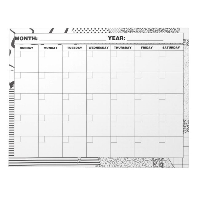 Mönster Galore Black and White Blank Calendar Anteckningsblock (Framsida)