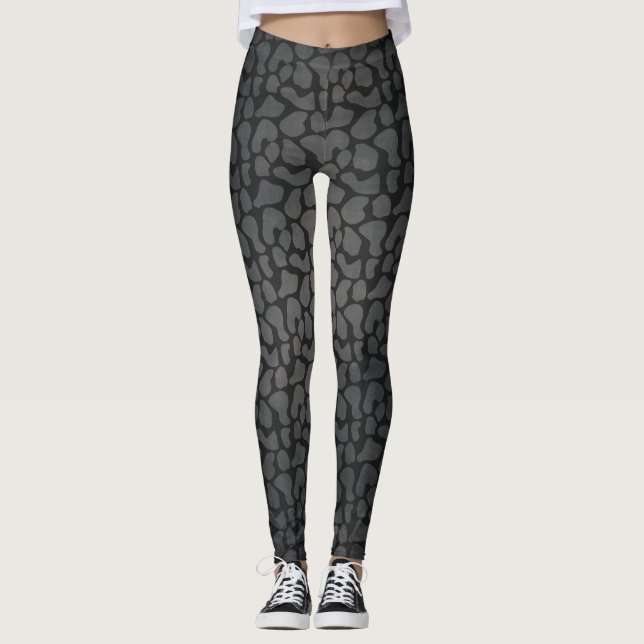 Mönster, Grått Giraffe Spots på svart, djurtryck Leggings (Framsida)