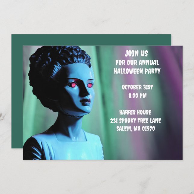 Monster Grönt och Lila Bride of Frankenstein Inbjudningar (Fram/baksida)