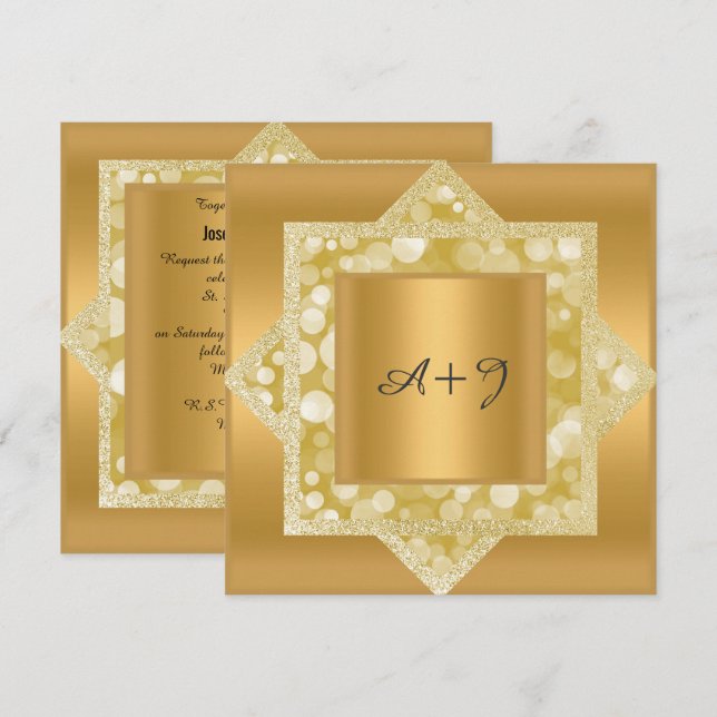 MÖNSTER GULD GLITTER BRÖLLOP INBJUDNINGAR (Fram/baksida)