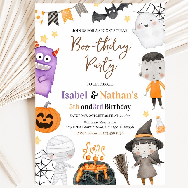 Monster Halloween Dubbel Födelsedag Inbjudningar (Skapare uppladdad)