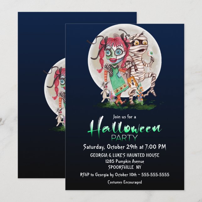 Monster Halloween fest Inbjudningar (Fram/baksida)