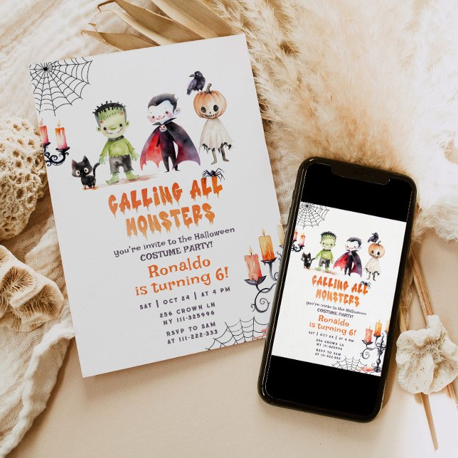 Monster Halloween-kostym pojke födelsedag Inbjudningar (Skapare uppladdad)