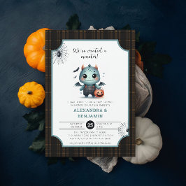 Monster Halloween Tartan Cute Coed Boy Shower Inbjudningar