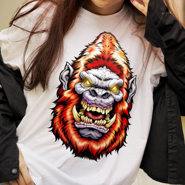 Monster Head: Big Foot Yeti Sasquatch Red T-Shirt (Skapare uppladdad)