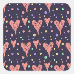 Mönster Hearts Colorful Girly Modern Cute Fyrkantigt Klistermärke