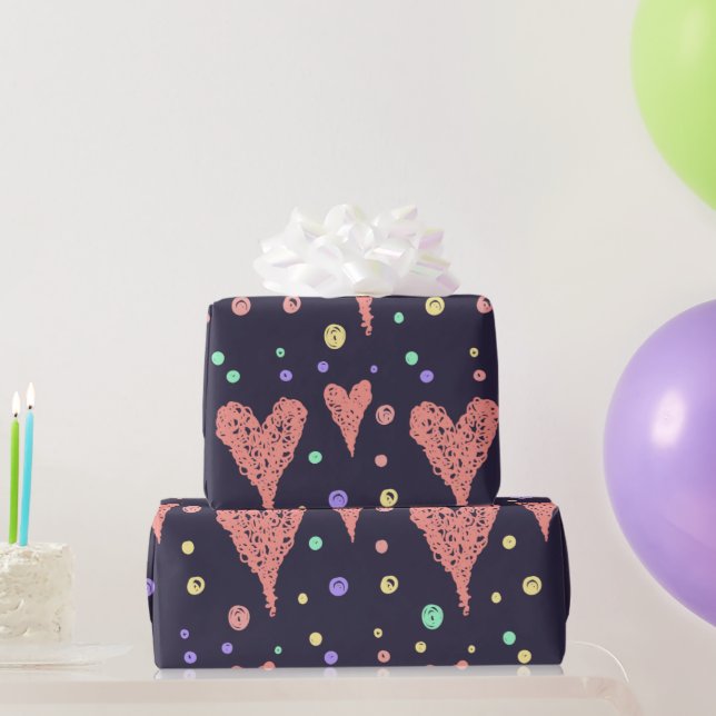 Mönster Hearts Colorful Girly Modern Cute Presentpapper (Festgåvor)