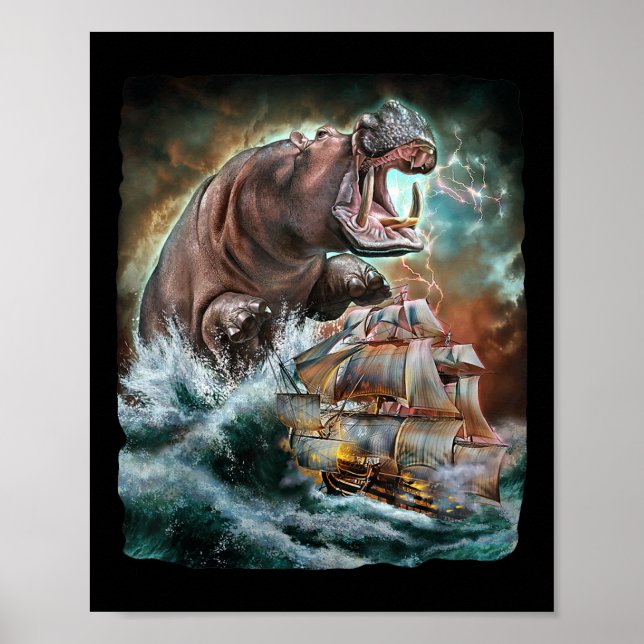 Monster Hippo som Kraken attackerar en Krig-Frakt  Poster (Framsidan)