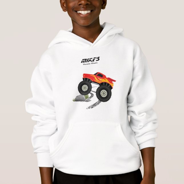 Monster hjul orange, gult, rött, grönt hoodie t shirt (Framsida)
