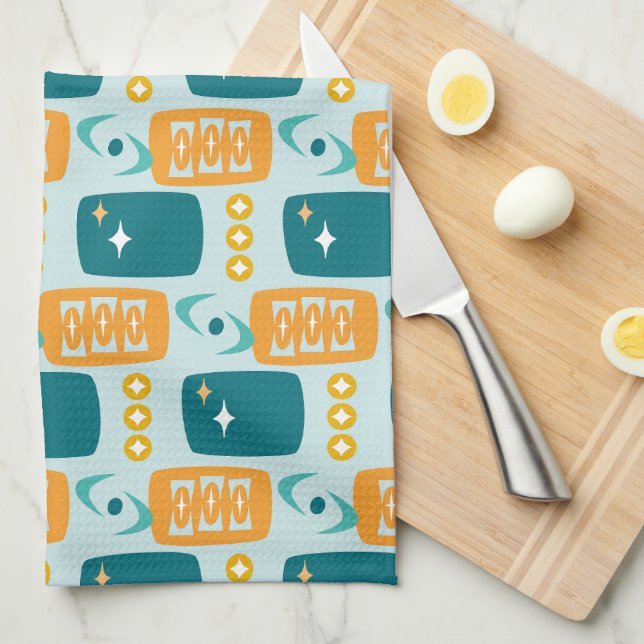 Mönster i Atomåldern MCM i Aqua, Orange, Teal Kökshandduk (Vikt i Fjärdedel)
