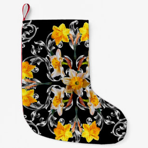 Mönster i baroque stil med blommorna narcissus p liten julstrumpa