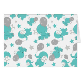 Mönster i blå elefanter, kute elefanter, stjärnor hälsningskort