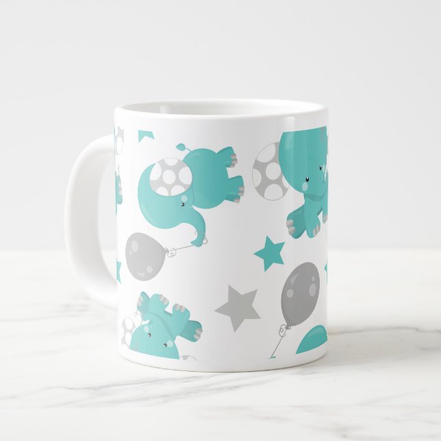 Mönster i blå elefanter, kute elefanter, stjärnor jumbo mugg (Framsida vänster)