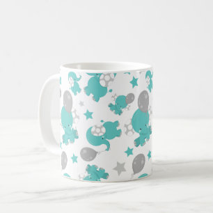 Mönster i blå elefanter, kute elefanter, stjärnor kaffemugg