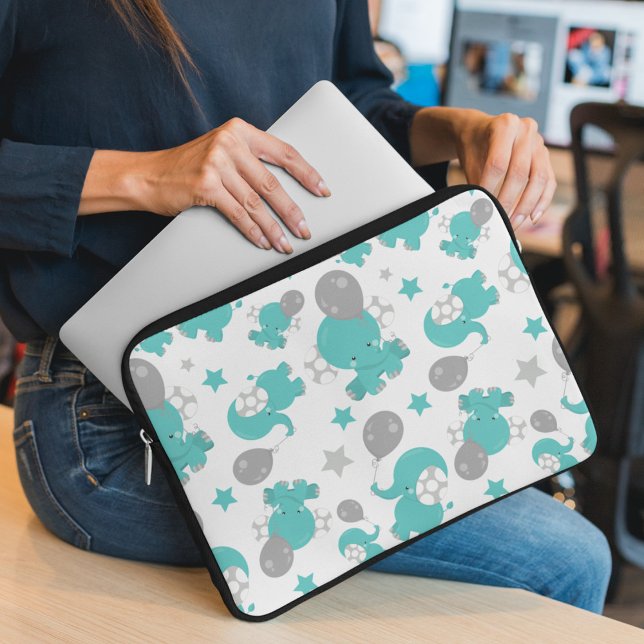 Mönster i blå elefanter, kute elefanter, stjärnor laptop fodral (Skapare uppladdad)