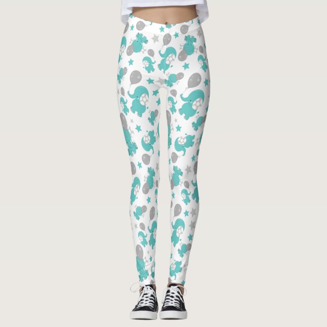 Mönster i blå elefanter, kute elefanter, stjärnor leggings (Framsida)