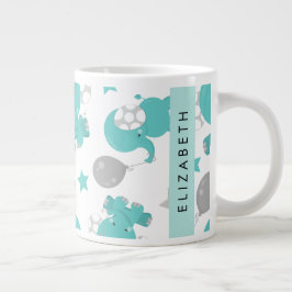 Mönster i blå elefanter, stjärnor, ditt namn jumbo mugg