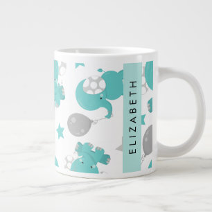 Mönster i blå elefanter, stjärnor, ditt namn jumbo mugg