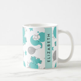 Mönster i blå elefanter, stjärnor, ditt namn kaffemugg