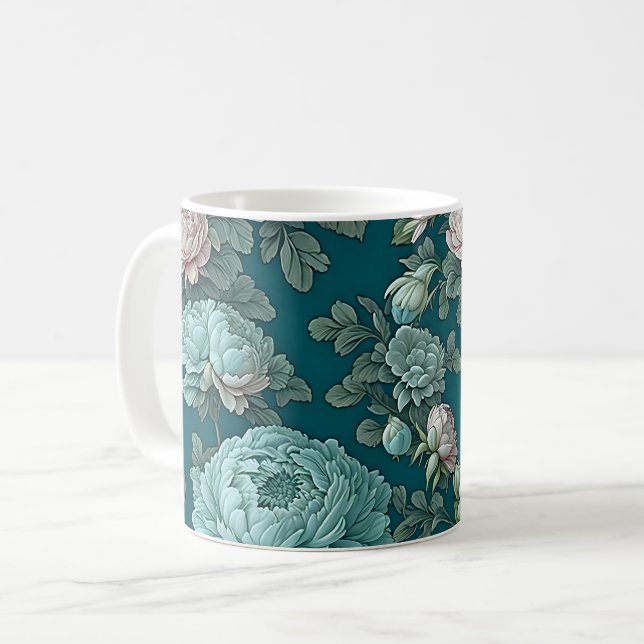 Mönster i Blå ponnyer i Gröntens bakgrund Kaffemugg (Framsida vänster)