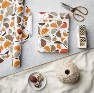 Mönster i blommor, Blommönster, brun, Orange Presentpapper