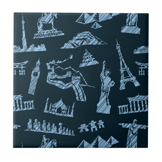 Mönster i Blues Mönster Kakelplatta (Framsidan)